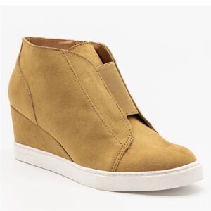 Soda Vesper Wedge Faux Suede Sneaker - Mustard Yellow